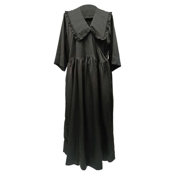 GANNI Dresses & Skirts - Ganni Smocked Ruffled Collar Maxi Dress in Black Polyester
